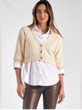 Elan cropped sweater w shirt NWT MEDIUM